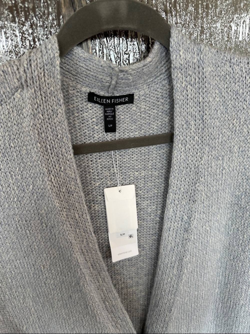 Eileen Fisher V-neck Organic Cotton Cardigan In Delphine Grey Alpaca Sm NWT - Picture 3 of 11